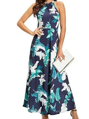 STYLEWORD Womens Sleeveless Halter Neck Elegant Maxi Dress. Size: X-Large